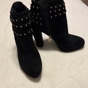 Jessica Simpson Black Suede Studded Block Heel Ankle Boots
